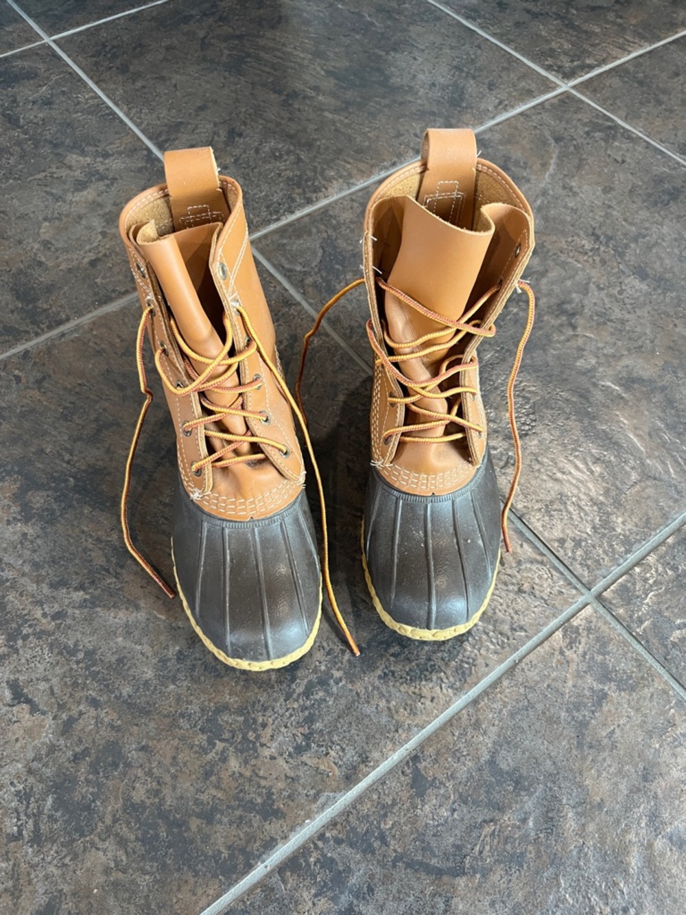 L.L. Bean Two-Tone Brown Leather Duck Boots with Yellow Soles